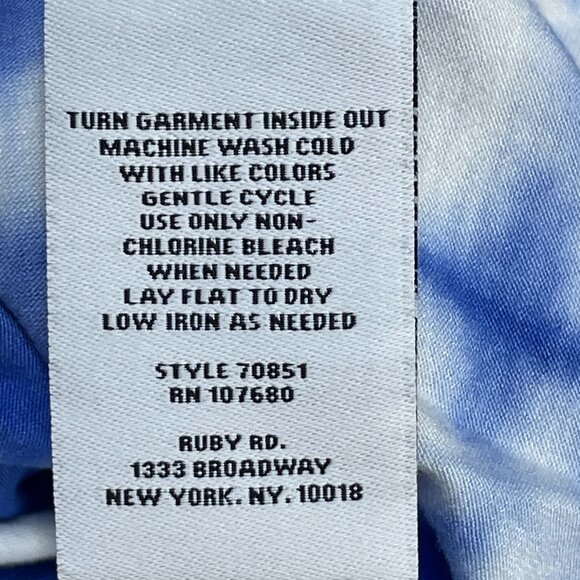 Ruby Rd. Blouse Womens 2X Blue Tie Dye Roll-tab Sleeve Pleats Round Neck - Picture 7 of 7